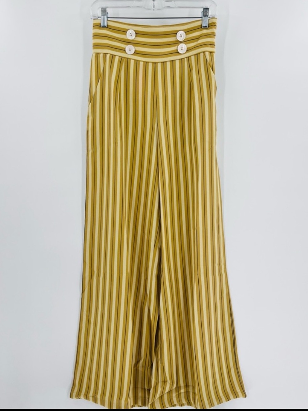 Voodoo Vixen NWT Mustard Stripe Sailor Pants S 4 Retro Wide Leg High Rise - Picture 2 of 9